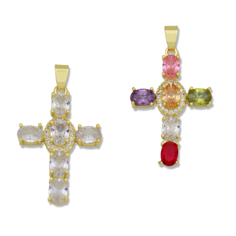 

Colorful Stone Corss Pendant Charms Bracelets Necklace DIY Jewelry Trendy Gift High Quality Cubic Zirconia Amulet Pendants