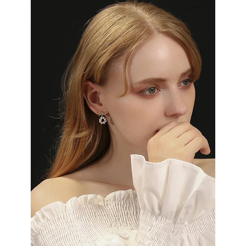 Женские жемчужные серьги CroRita круглые подвески с бантом очаровательные