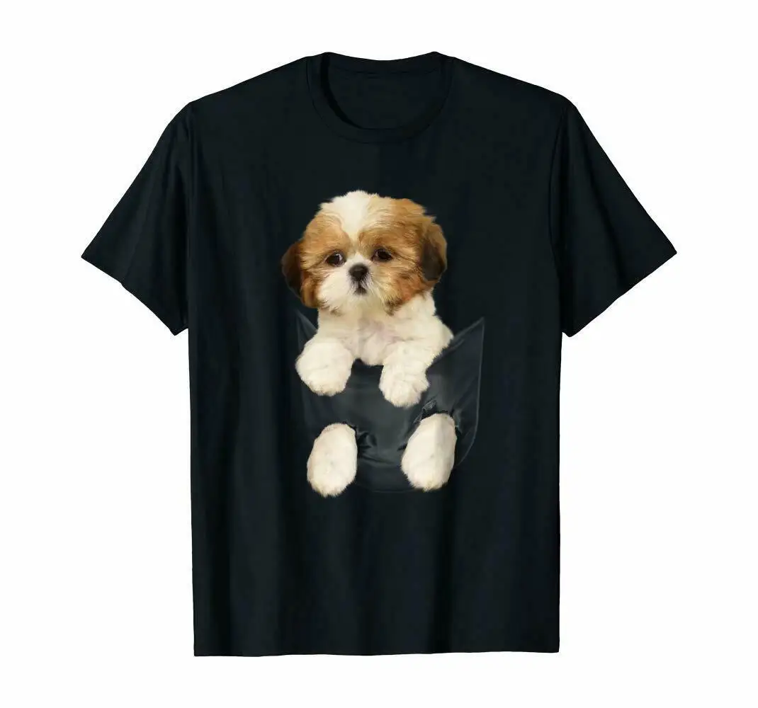 Футболка Shih Tzu с принтом щенка в кармане винтажная хлопковая футболка унисекс