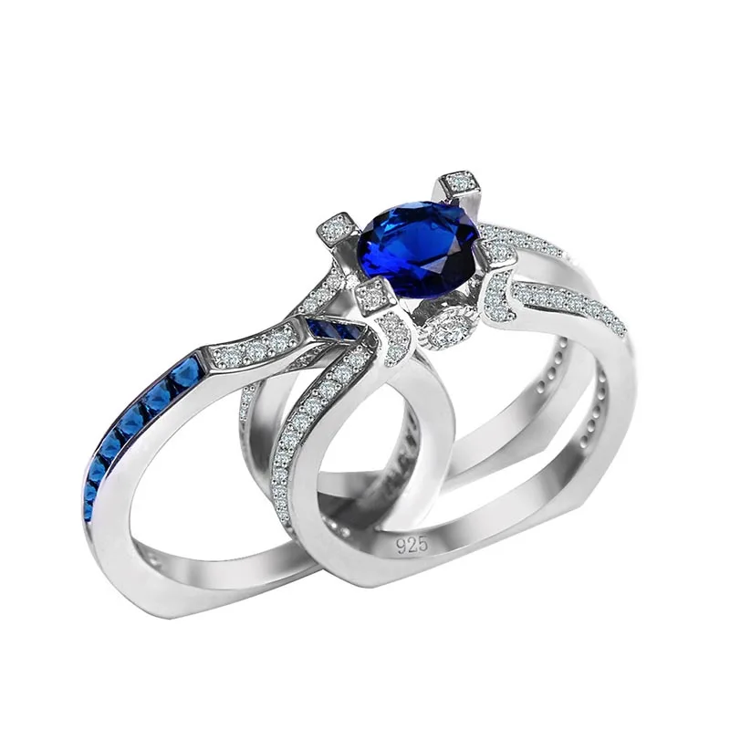 dark blue Кольцо Bague Ringen из стерлингового серебра пробы с круглым драгоценным камнем Рубин Размер 5-10 Подарок на годовщину Женские аксессуары серебряные украшения - Цвет камня: dark blue