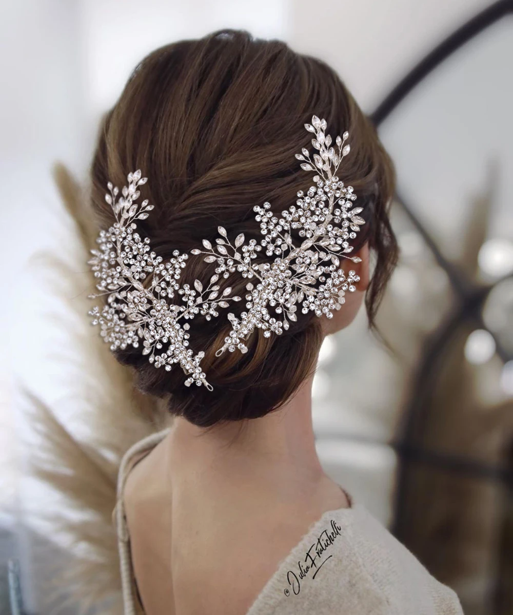 

Handmade Hairclips Crystal Rhinestones Wedding Headband Hair Accessories For Women Fashion Silver Headpiece Brade Hair Jewelry