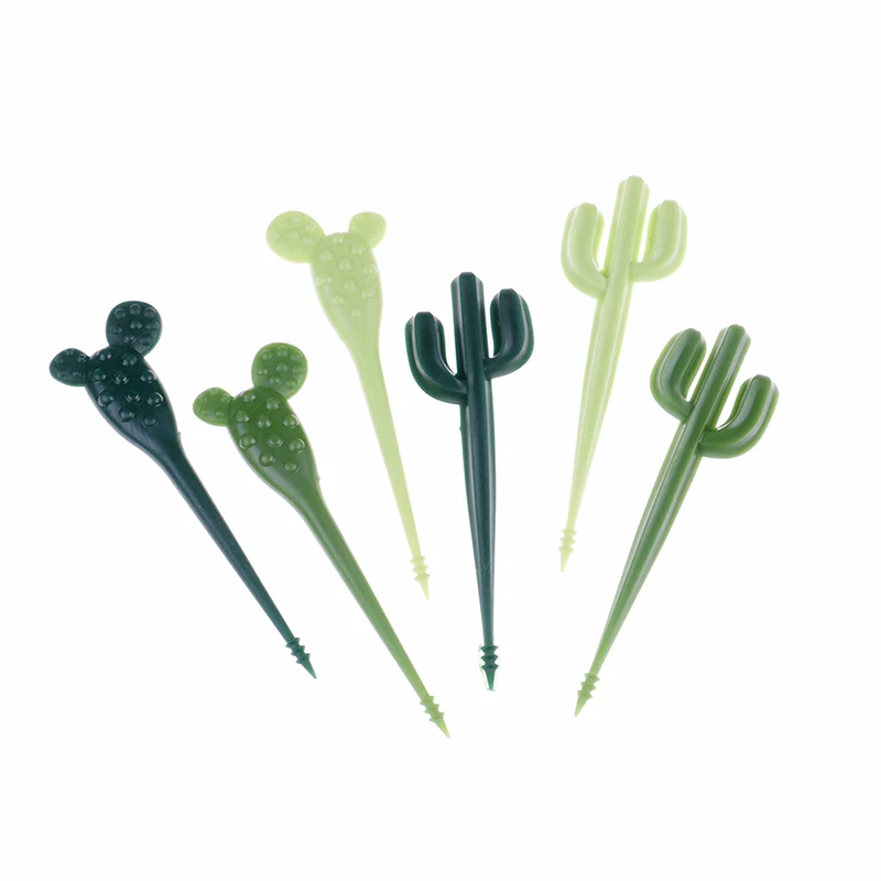 

6pcs/pack Plastic Green Cactus Fruit Forks Toothpick Kids Tableware Fruit Fork Food Picks