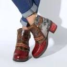 Женские ботильоны с принтом, Винтажные ботинки из искусственной кожи на высоком блочном каблуке, на молнии, в стиле ретро