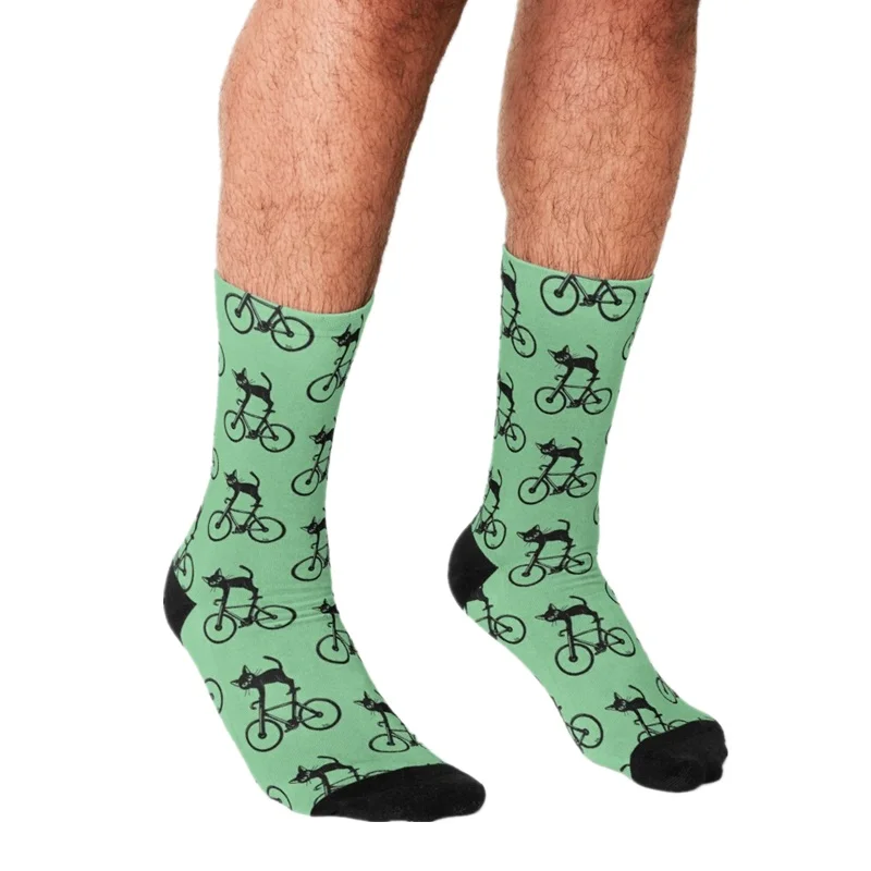 

Забавные мужские носки 2021, счастливые мужские носки в стиле хип-хоп с принтом кота любит велосипеда, милые мужские сумасшедшие носки в уличн...