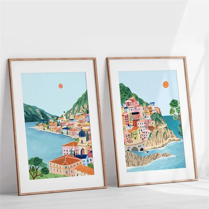 

Italy Travel Poster and Prints Cinque Terre Lake Garda Mountain View Canvas Painting Modern Wall Pictures Living Room Home Decor