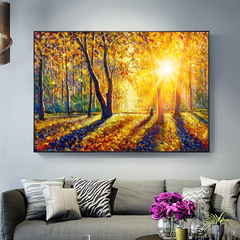 

Abstract Sunshine Autumn Forest Canvas Painting Wall Art Tree Landscape Posters Prints for Living Room Porch Home Decor Cuadros