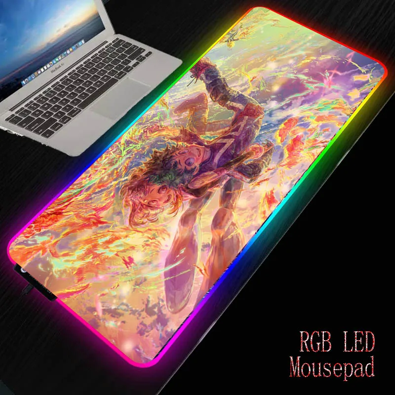 

MRGBEST My Hero Academia RGB Large Gaming Mouse Pad Computer Mousepad Led 7 Colors Keyboard Desk Mat PC Mause with Backlit