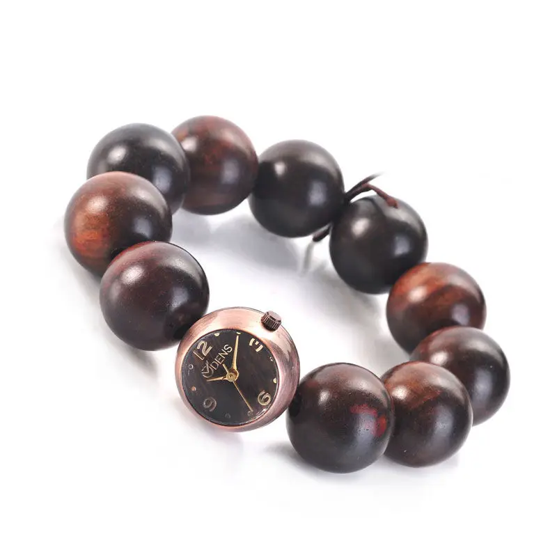 New Sandalwood Bracelet Men 's and Women 's 12 Beads Bracelet Female Couple Waterproof Student Buddhist Beads Copper Watch