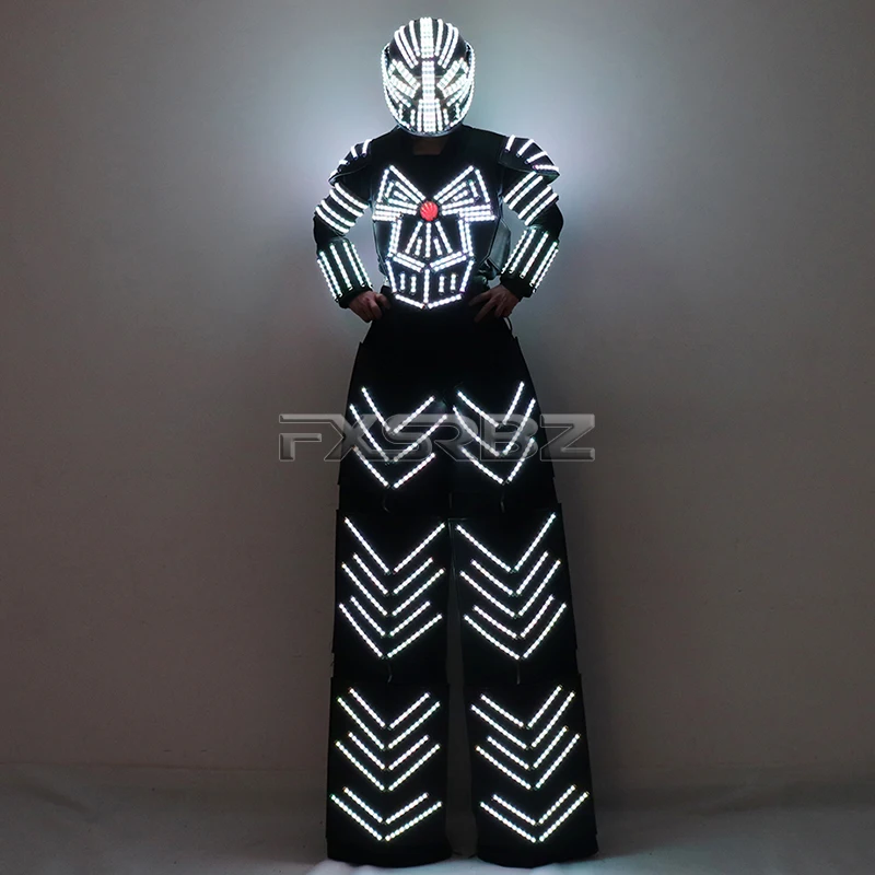 Ходунки костюм робота из светодиодов криоман Давид робот LED танцор одежда шлем