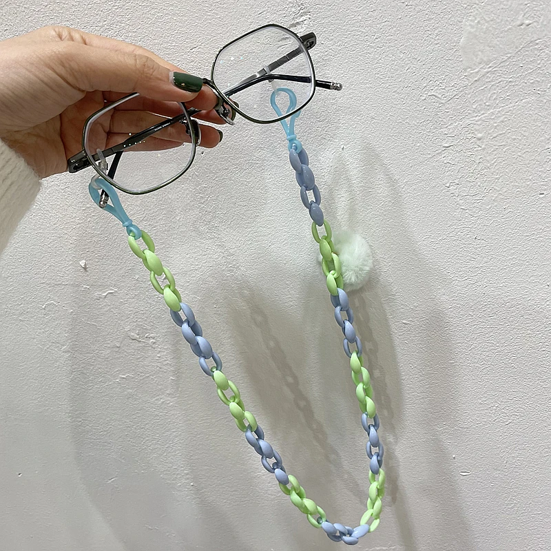 

2021 New Cute Colorful Acrylic Link Chain Hair Balls Cartoon Pendant Glasses Mask Chain Strap Lanyard For Kids Women