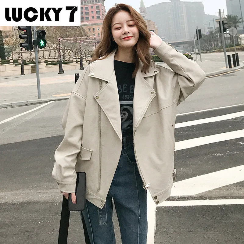 

Fashion coat women's faux leather jacket spring and autumn loose motorcycle motorcycle jacket women punk streetwear sweater
