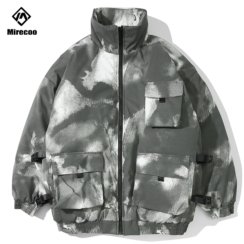 Мужская куртка в стиле милитари с карманами хип хоп Камуфляжная парка зимняя