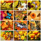 Алмазная мозаика Huacan сделай сам, настенные наклейки с изображением бабочек, цветов, вышивка с животными, цветочный Декор для дома, Алмазное искусство