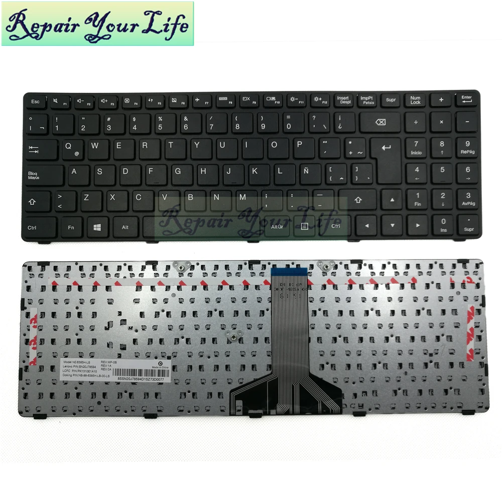 Клавиатура ноутбука LA Latin для Lenovo 100-15ibd Ideapad B50-50 черная со структурой SN20J78594 PK1310E1A15 6385H-LS детали включены.