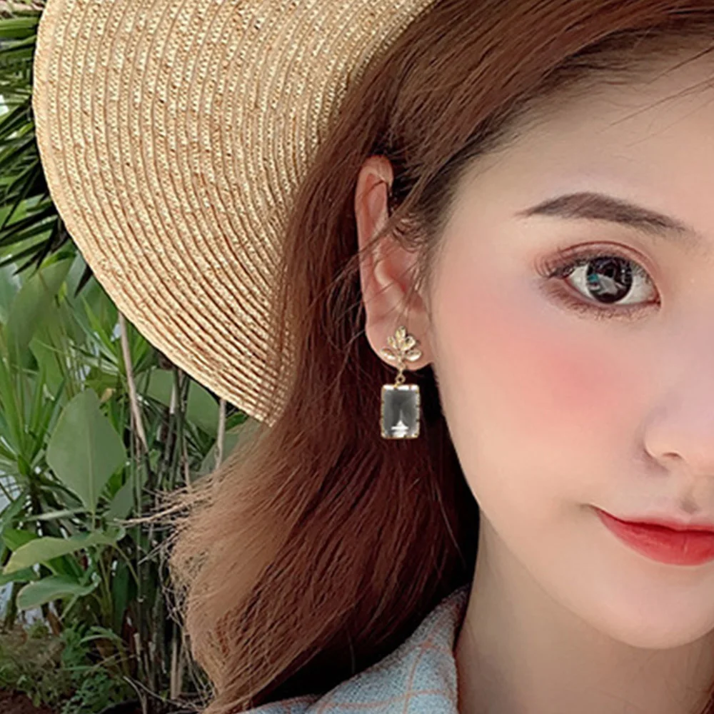 Топ корейские серьги Серебристые геометрические прозрачные квадратные