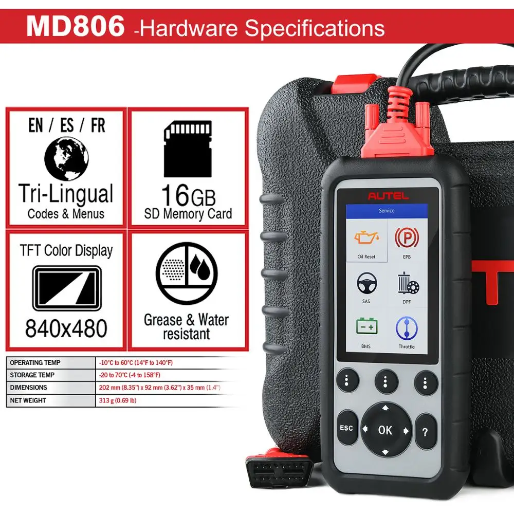 Autel MD806PRO автомобильный диагностический инструмент OBD2 сканер полная система