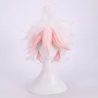 Парик для косплея из Danganronpa Dangan Ronpa Nagito Komaeda, термостойкий синтетический с короткими вьющимися волосами и шапочкой, с переходом цвета, белый, розовый