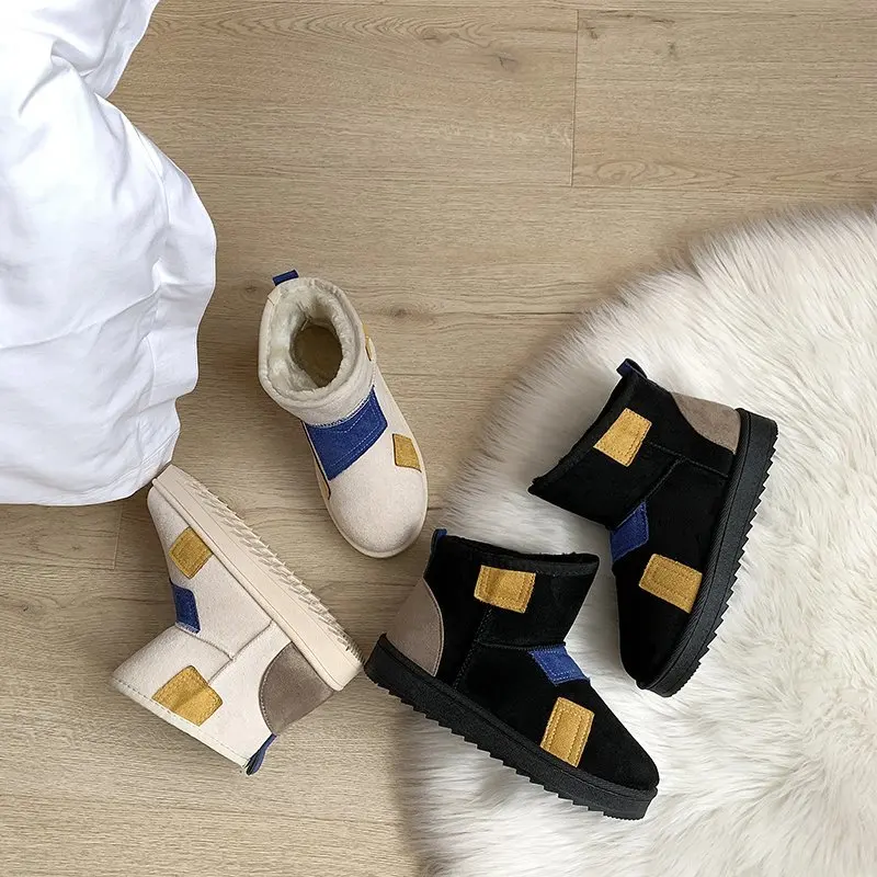 

2020 new women's boots for children winter boots warm plush fur suede flat ankle boots snow boots women's shoes fashion platform