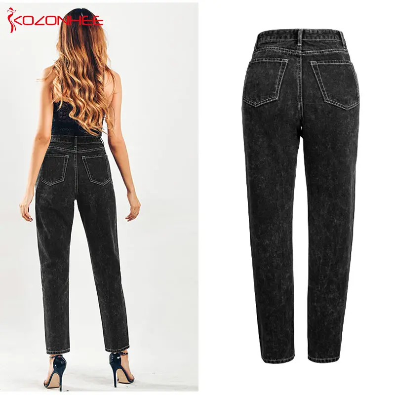 Свободные Джинсы бойфренда с высокой талией женские прямые черные джинсы