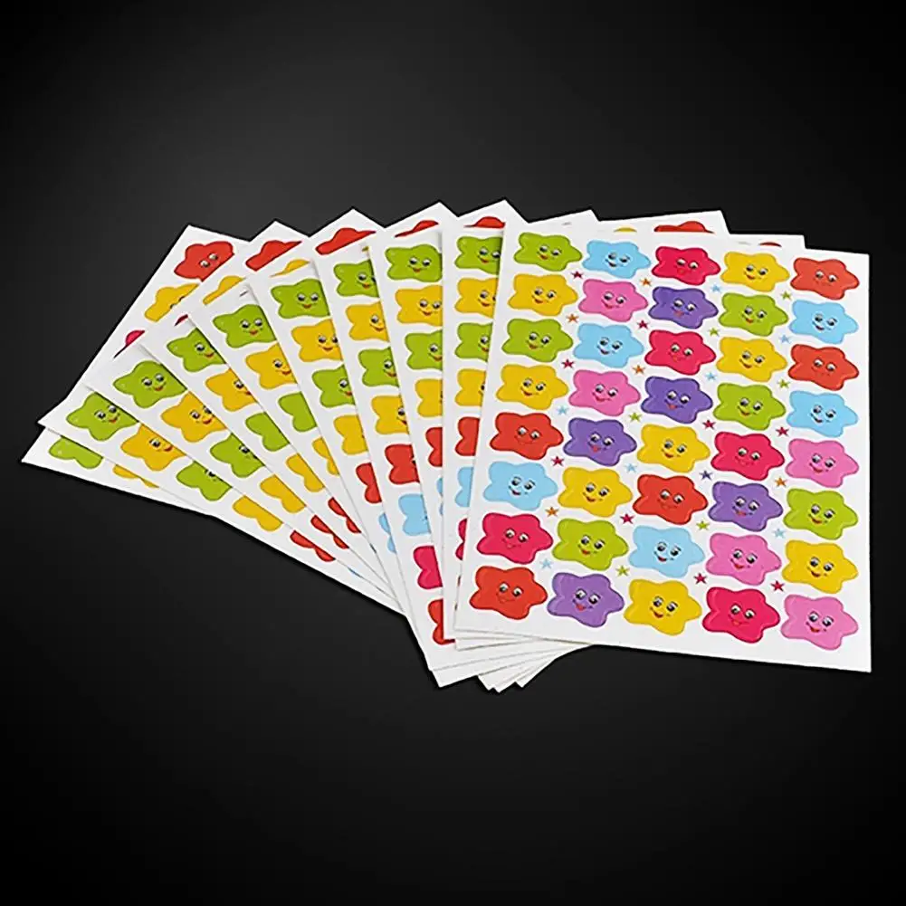Calcoman&iacute;a de estrellas y sonrisa para ni&ntilde;os, bonita pegatina de recompensa para maestro de escuela, decoraci&oacute;n de bloc de notas, juego de papeler&iacute;a escolar-1