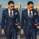 Красивый темно-синий мужской костюм в полоску, приталенный деловой Блейзер под заказ для мужчин, пиджак и брюки для жениха и выпускного вечера