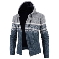 winter thickened men s coat zipper cardigan sweater fashion sweater hooded thick coat personalized color matching casual