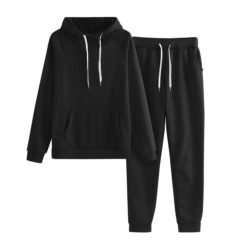 

Women Solid Color Hooded Sweatshirt and pant Tracksuit Sport Suit