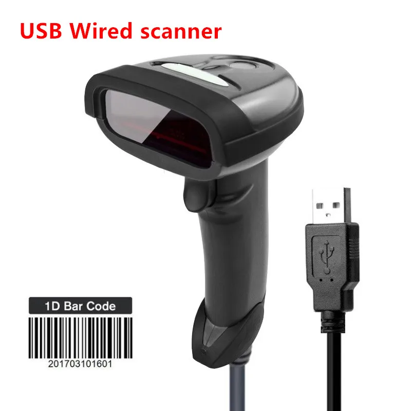 1D сканер штрих-кодов портативный лазерный считыватель штрих-кодов Ручной USB проводной и беспроводной сканер штрих-кодов для системы POS - Color: USB Wired 1D