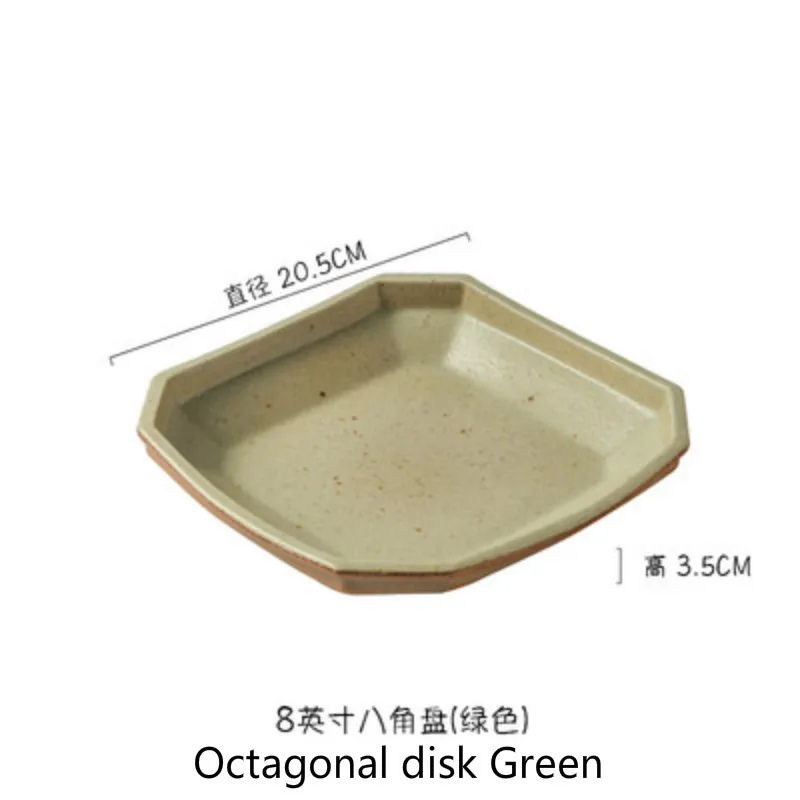 Octagonal disk Green FANTERCY Японский ретро тонкий керамический креативный Западный простой блюдо для стейков домашний Ретро Круглый Салатница посуда и тарелки наборы - Цвет: Octagonal disk Green