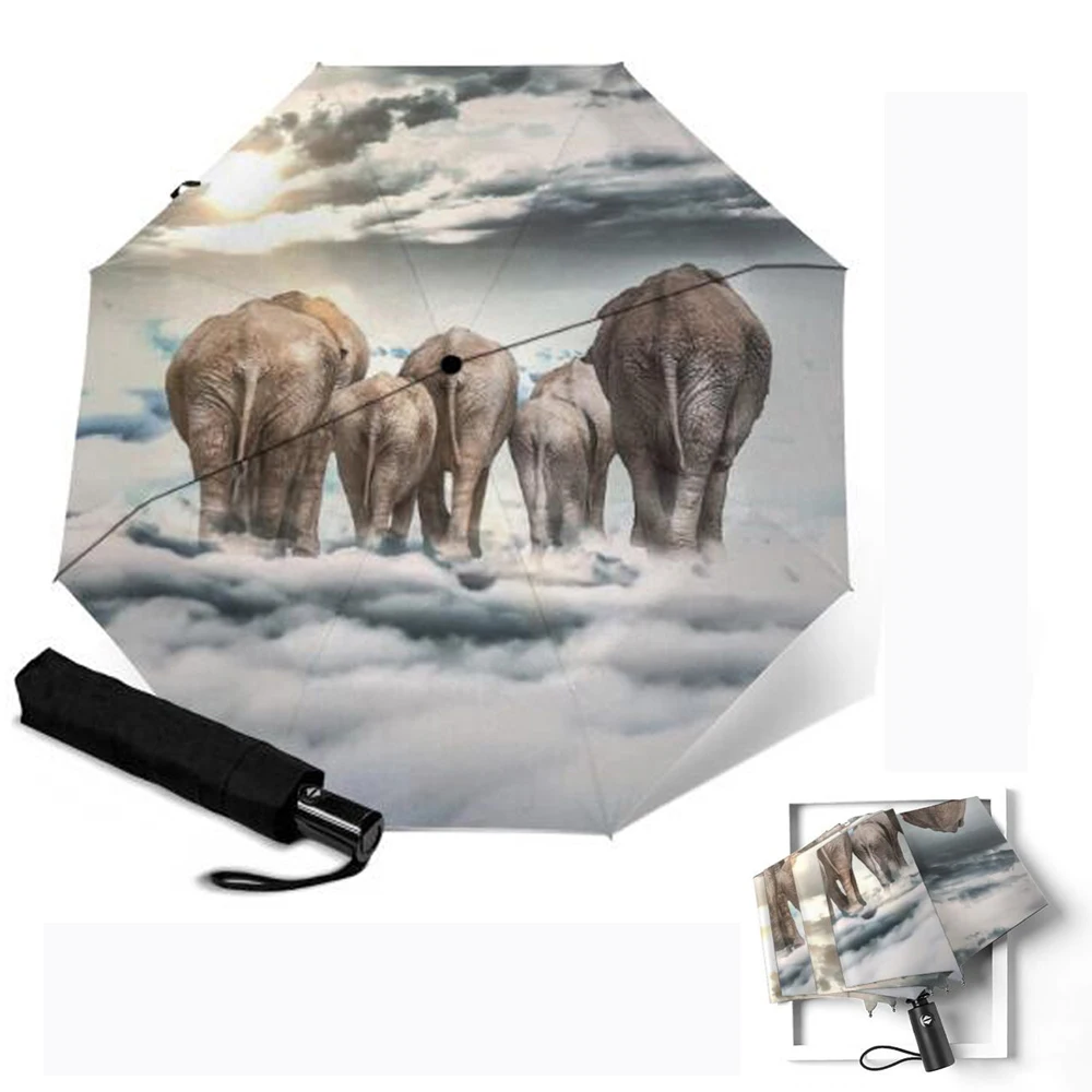 Складной автоматический зонт с изображением слона зонтики защитой от ветра
