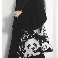 ins fashion panda shoulder bag women canvas handbag shopping bag tote bag versatile casual storage bag travel outdoor bag