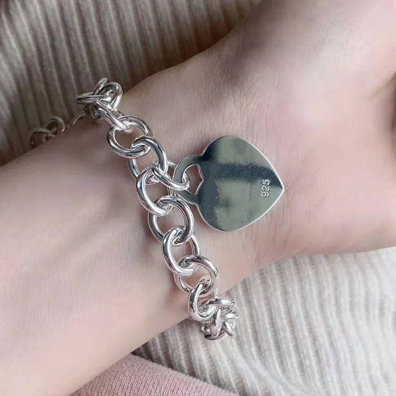 

Women's S925 Sterling Silver TIF Bracelet Original Classic Brand Fashion Silver Heart Bracelet Hot Love Symbol