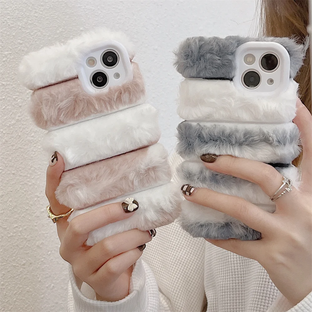 

Plush Pure Color Hairy Warm Fur Case for Iphone 13 11 12 Pro Max X XS XR 7 8 Plus Protective Phone Cover