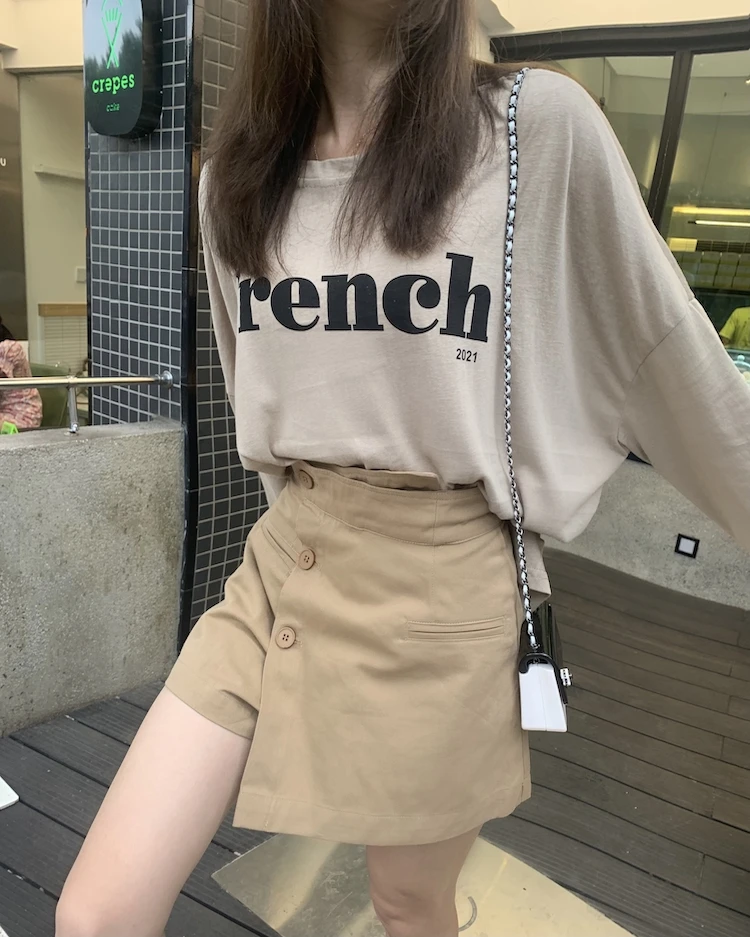 

Новая летняя футболка для девочек, женский костюм, рубашка, топы с длинными рукавами, высокая талия, длинная однотонная трапециевидная юбка,...