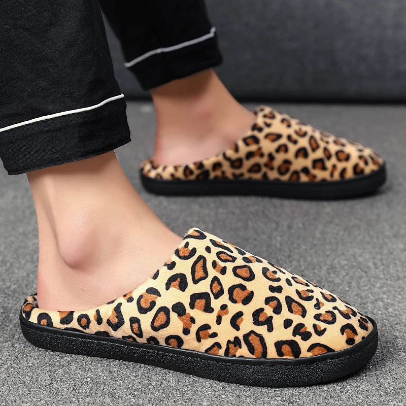 

Off-Bound Winter Men Women Slippers Leopard Warm Furry Slippers Indoor Home Cotton Shoes Fur Slides Casual Plush Snow Shoes 47