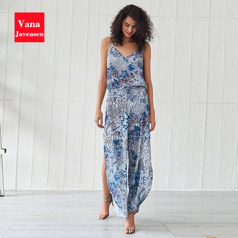 

Bohemian Style Boot Cut Jumpsuits Women Sexy V-neck Sling Loose Rompers Female Summer Beach Printed Lightweight Jumpsuits