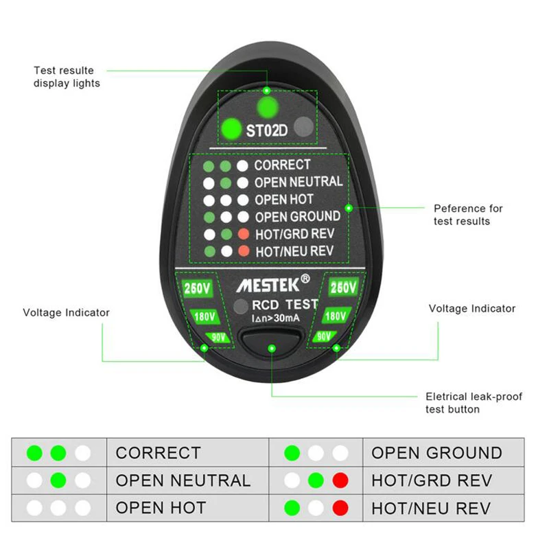 MESTEK ST02D Цифровой вольтметр тестер гнезда зарядное устройство докторский