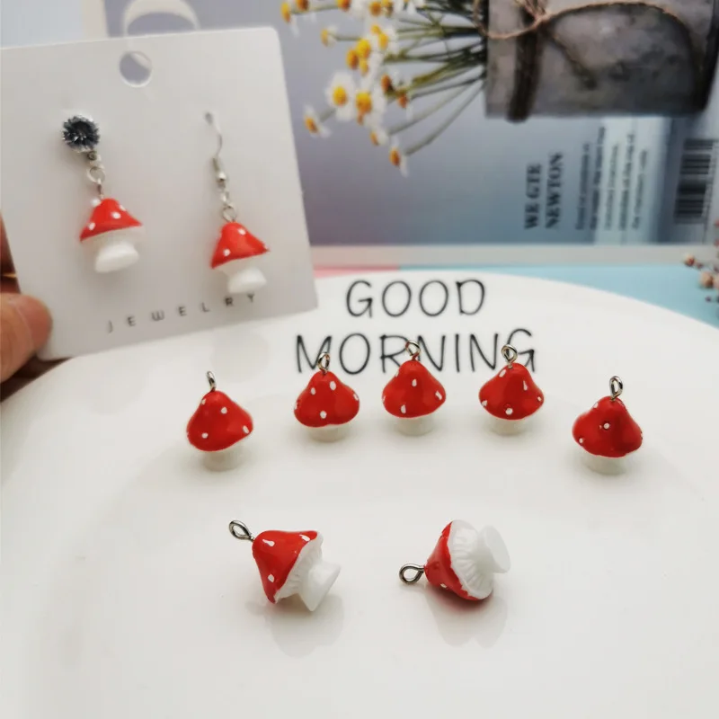

Cute10pcs/lot Resin Cartoon Red Mushroom Charms Pendant Necklace DIY Earrings Crafting Jewelry Making Accessories Material