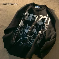 womens sweater oversize y2k tops long sleeve jumper autumn anime pullover goth streetwear knitted coat vintage korean clothing