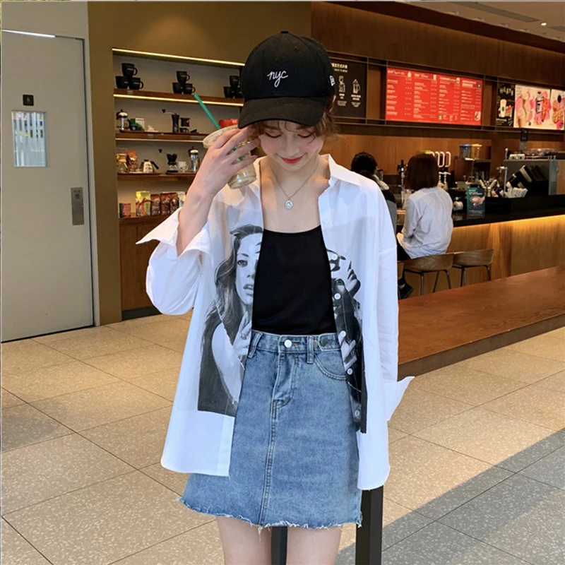 Безразмерные женские блузки 2020 Демисезонный свободные рубашки принты с героями