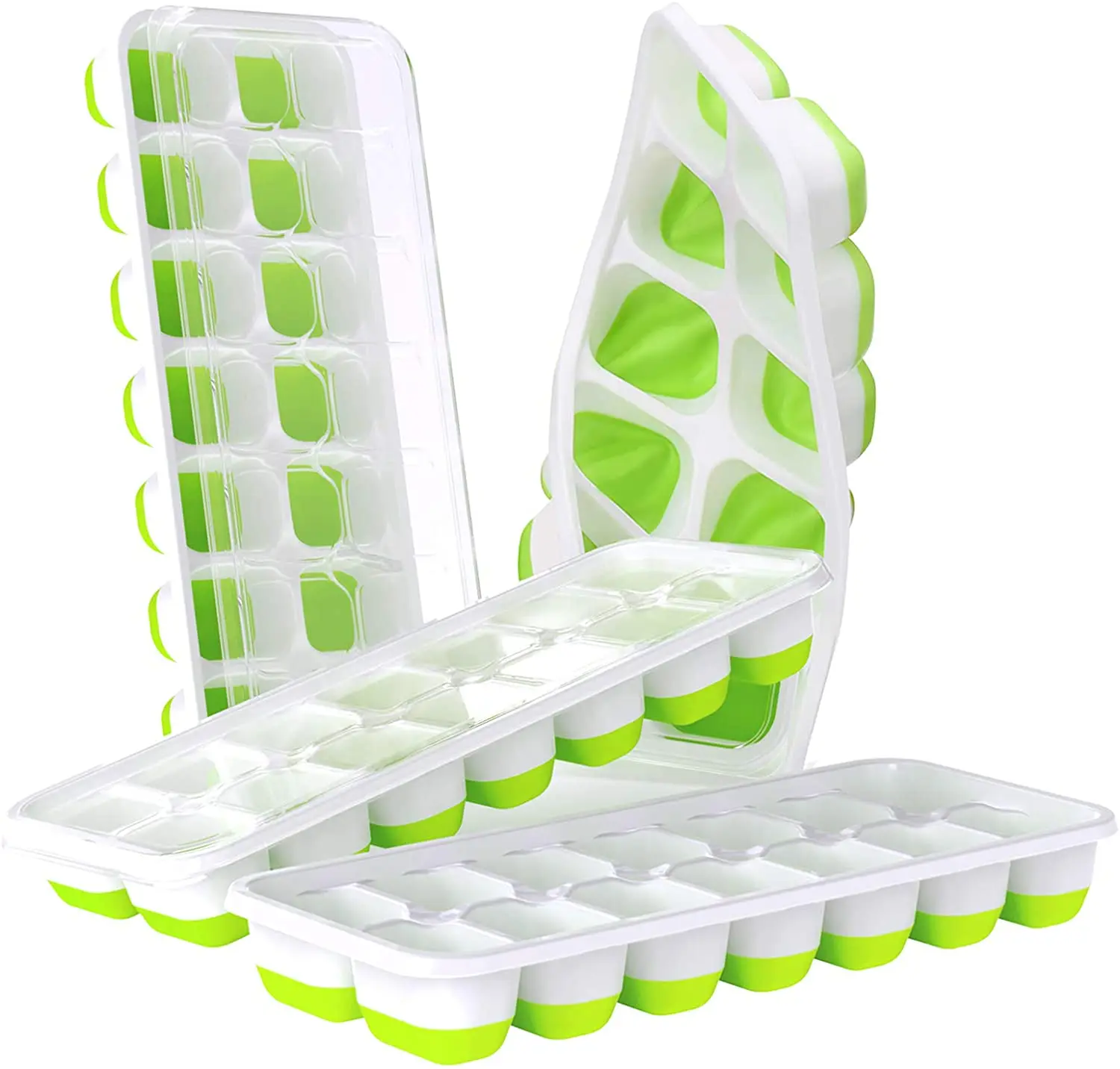 

Ice Cube Trays 4 Pack, Trays with Spill-Resistant Removable Lid, for Cocktail, Freezer, Stackable Ice Trays with Covers
