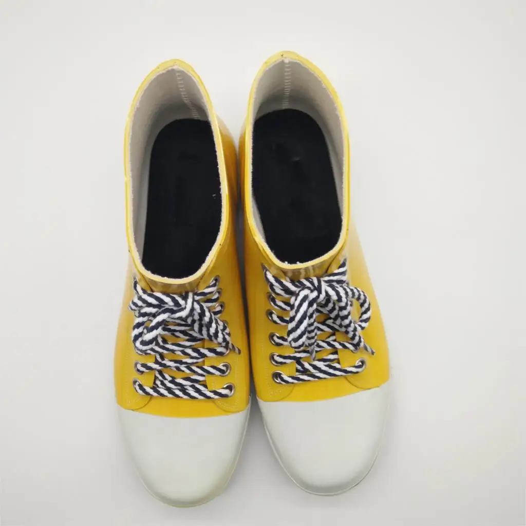

Comfort anti-skid rubber insole bright yellow custom ankle women plastic rain boots with ties