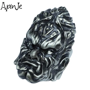 Apinje Real 925 Sterling Silver Buddha Rings For Men Chinese Ethnic Mythical Retro Antique Motorcycle Biker Ring Jewelry