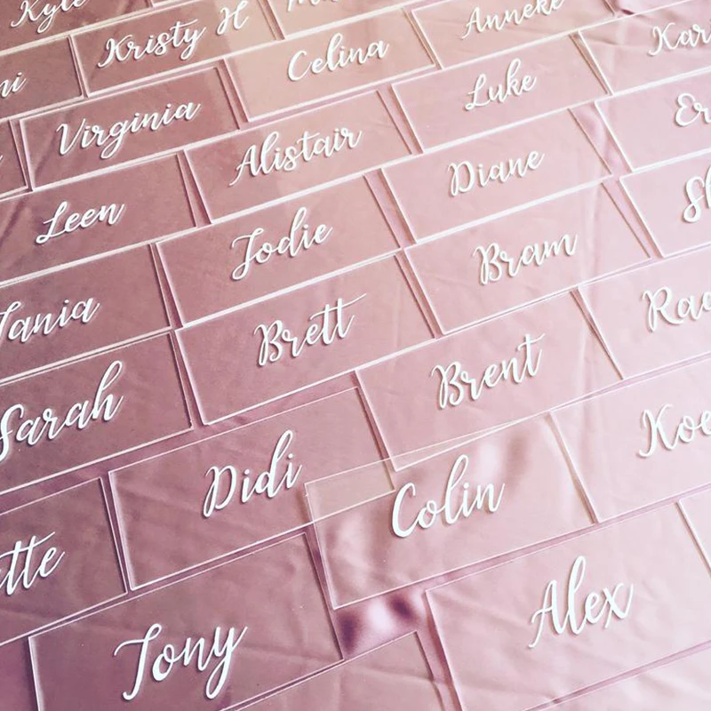

Personalized Plexiglass Rectangular Acrylic Place DIY Wedding Decoration Laser Cut Plain Place Guest Names Modern Calligraphy