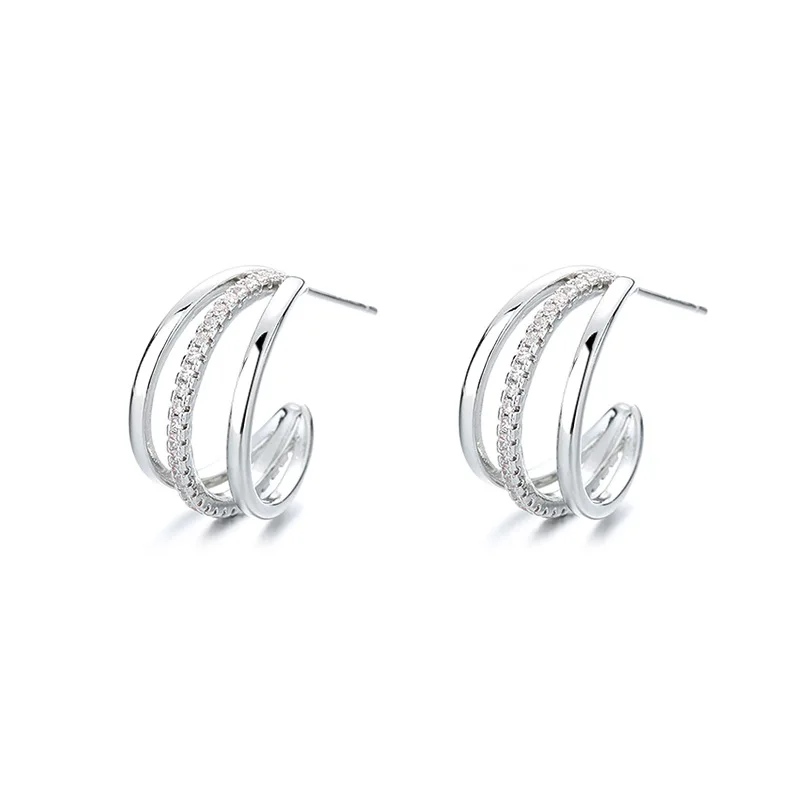 

New Fashion Geometric C-Shaped Stud Earrings for Women Personality Silver Multi-layer Hoop Earrings Ear Buckle Jewelry Gifts