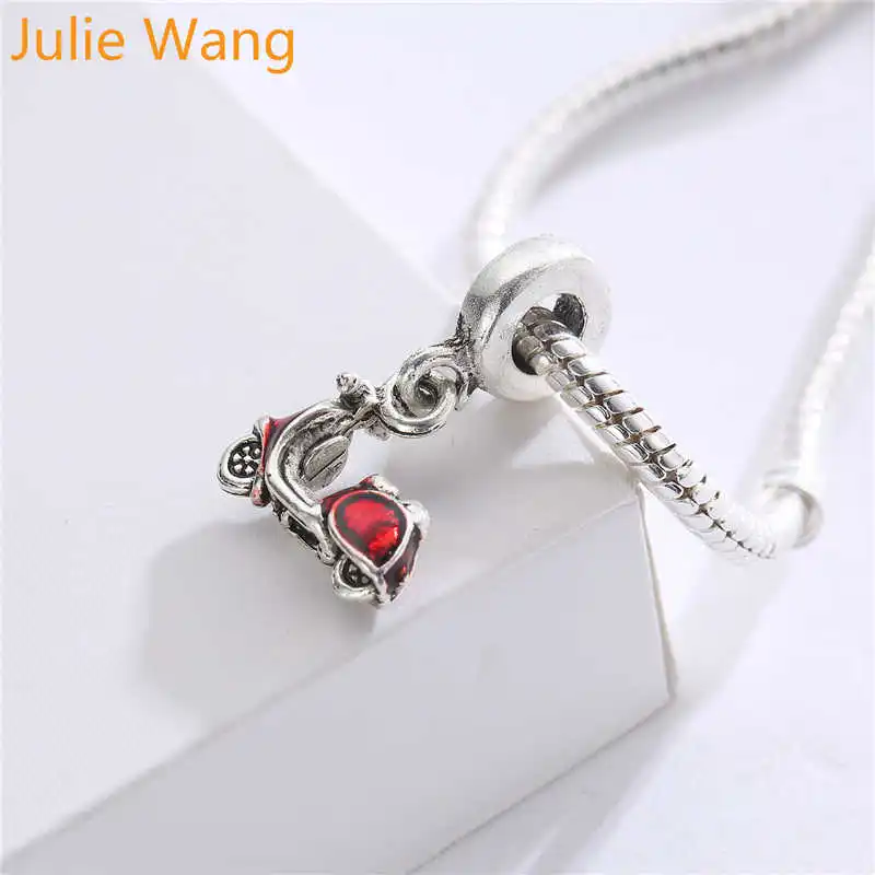Julie Wang 5PCS Enamel Red Motorcycle Bead Charms Silver Color Zinc Alloy Bracelet Necklace Jewelry Making Accessory | Украшения и
