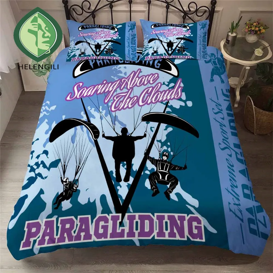 

Комплект постельного белья HELENGILI с 3D принтом парапланеризма, пододеяльник, постельное белье с наволочкой, Постельный набор домашнего текст...