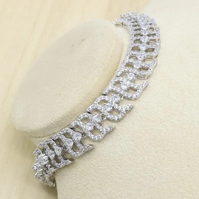White Pearl Silver Color Jewelry Set for Women Zircon Bracelet Earring Necklace Pendant Ring Wedding Birthday Gift | Украшения и