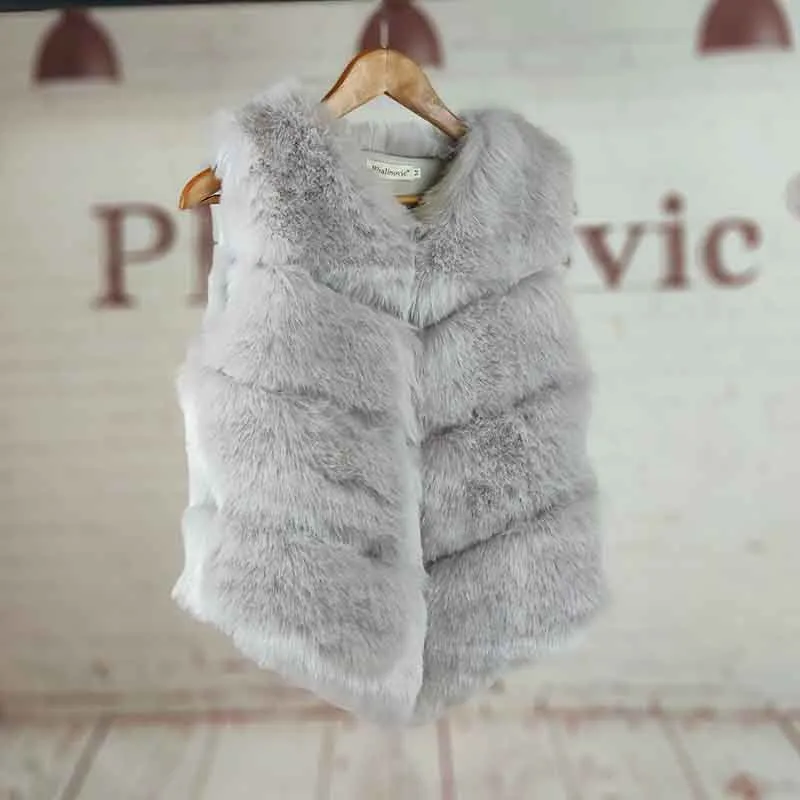 VS2002Smoke gray Большие размеры, пальто из искусственного меха, повседневная меховая куртка без рукавов, пальто, винтажная осенне-зимняя женская меховая жилетка, верхняя одежда, топы - Цвет: VS2002Smoke gray