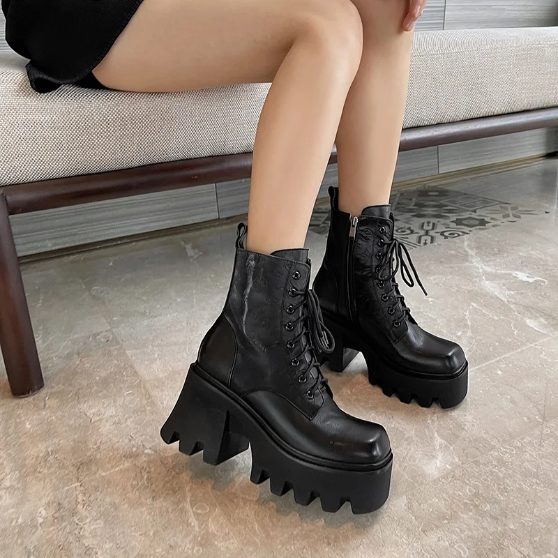 Женские кожаные ботинки на платформе MoonMeek повседневные из коровьей кожи